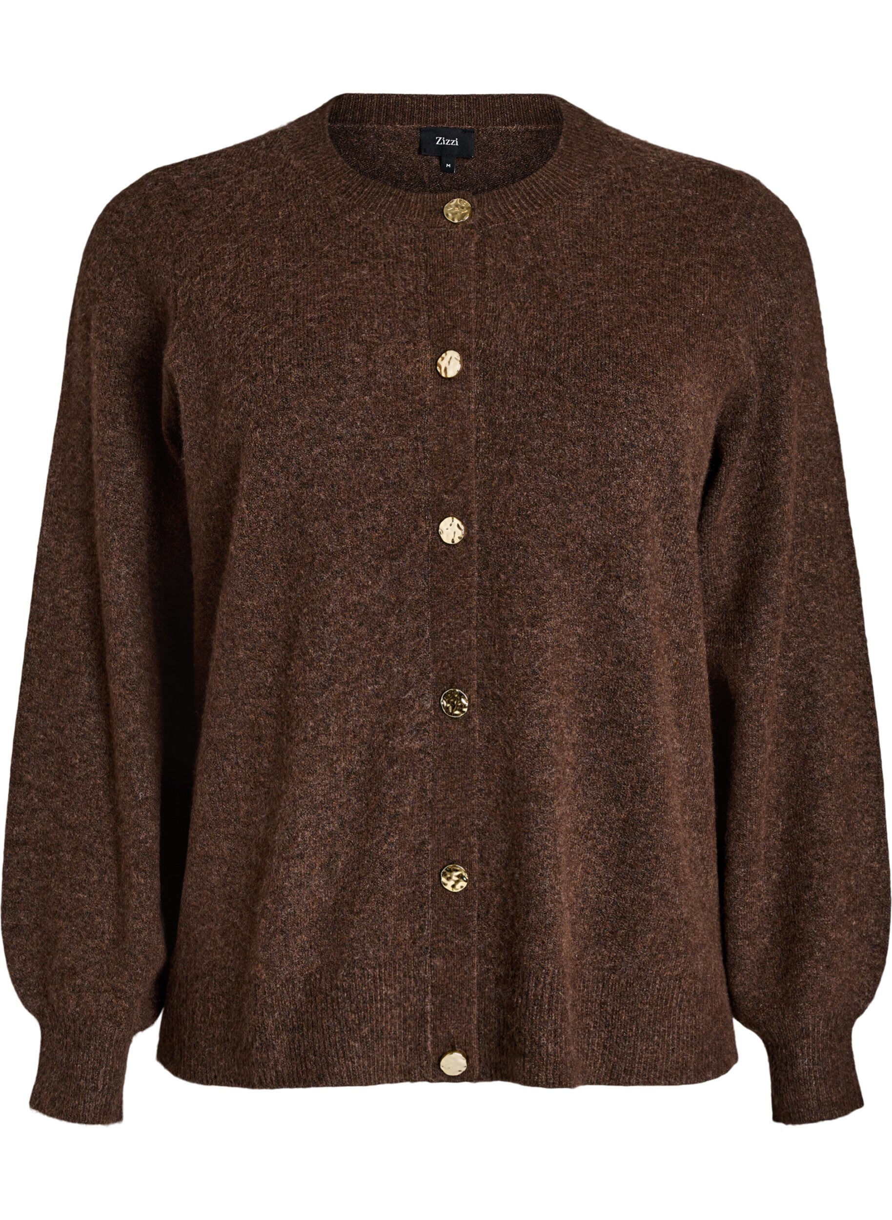 Zizzi Cardigan aus weichem Strick mit goldfarbenen Kn&ouml;pfen, Braun, Packshot image number 0