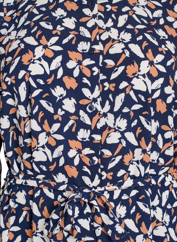 Langärmliges Hemdblusenkleid mit Bindegürtel, Blau, Packshot image number 2