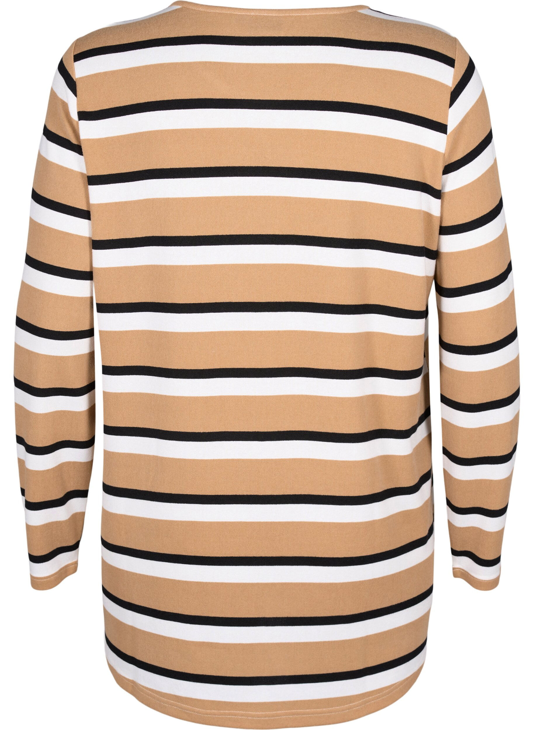 ZizziGestreifte Bluse mit langen &Auml;rmeln, Schwarz, Packshot image number 1