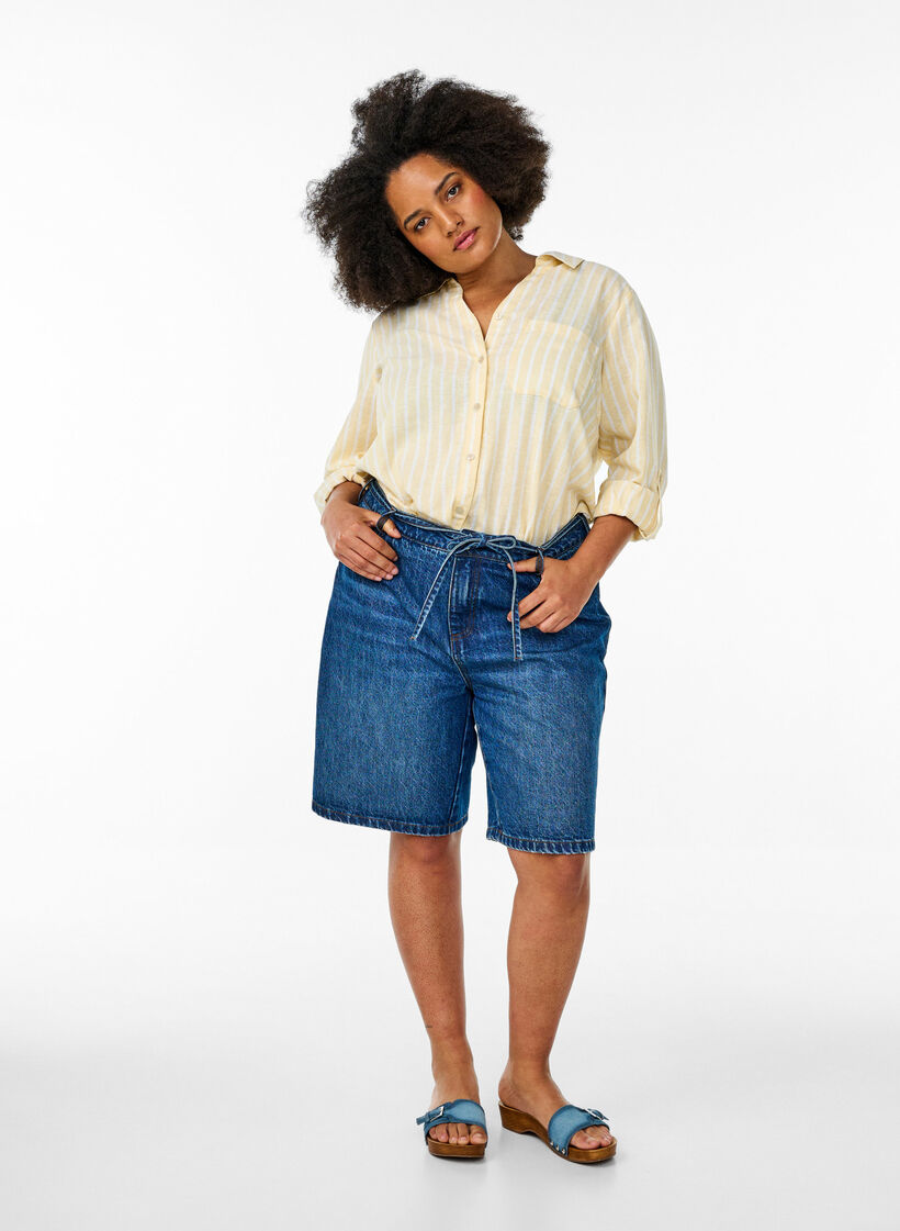 Bluse aus Leinen und Viskose mit 3/4-Ärmeln, Beige, Model image number 1