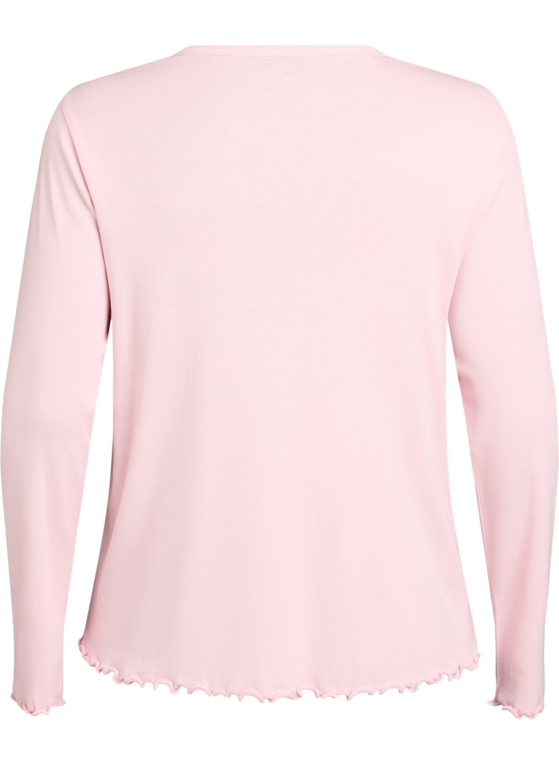 Zizzi Jersey-Bluse mit Kn&ouml;pfen und wellenf&ouml;rmigen S&auml;umen, Pink, Packshot image number 1