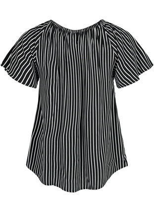 Gestreifte Viskosebluse mit kurzen Ärmeln, Black/ White Stripe, Packshot image number 1
