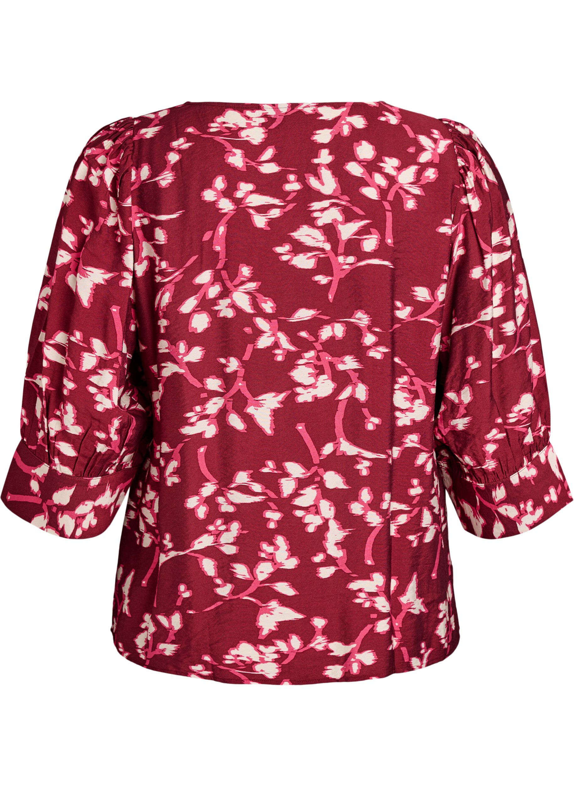 Zizzi Bluse mit V-Ausschnitt und 3/4-&Auml;rmeln, Rot, Packshot image number 1