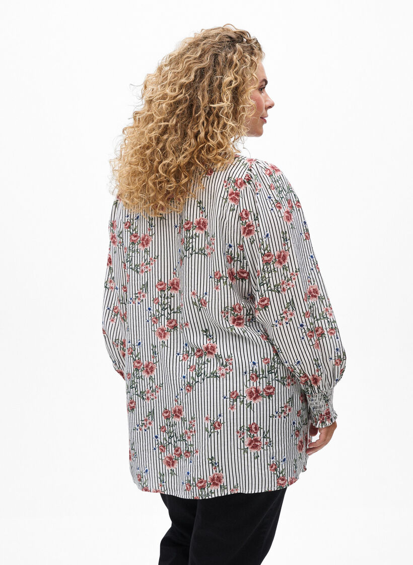 Bluse mit geblümtem Print und Bindedetail, Schwarz, Model image number 2