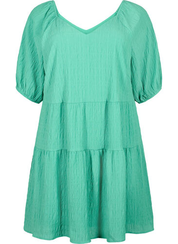 A-förmiges kurzes Kleid mit V-Ausschnitt, Deep Mint, Packshot image number 0