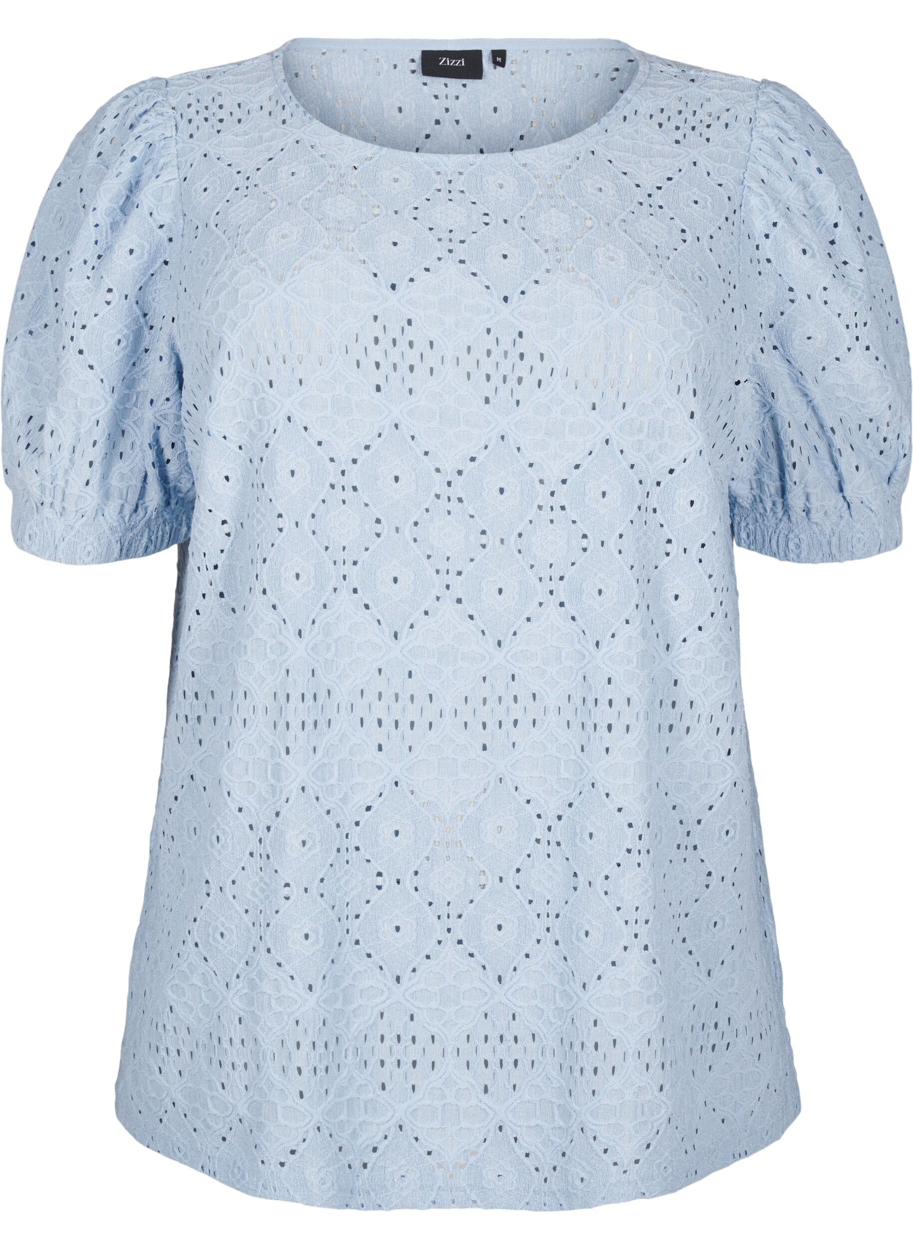 Zizzi  Kurz&auml;rmelige Bluse mit Lochmuster, Cashmere Blue, Packshot image number 0