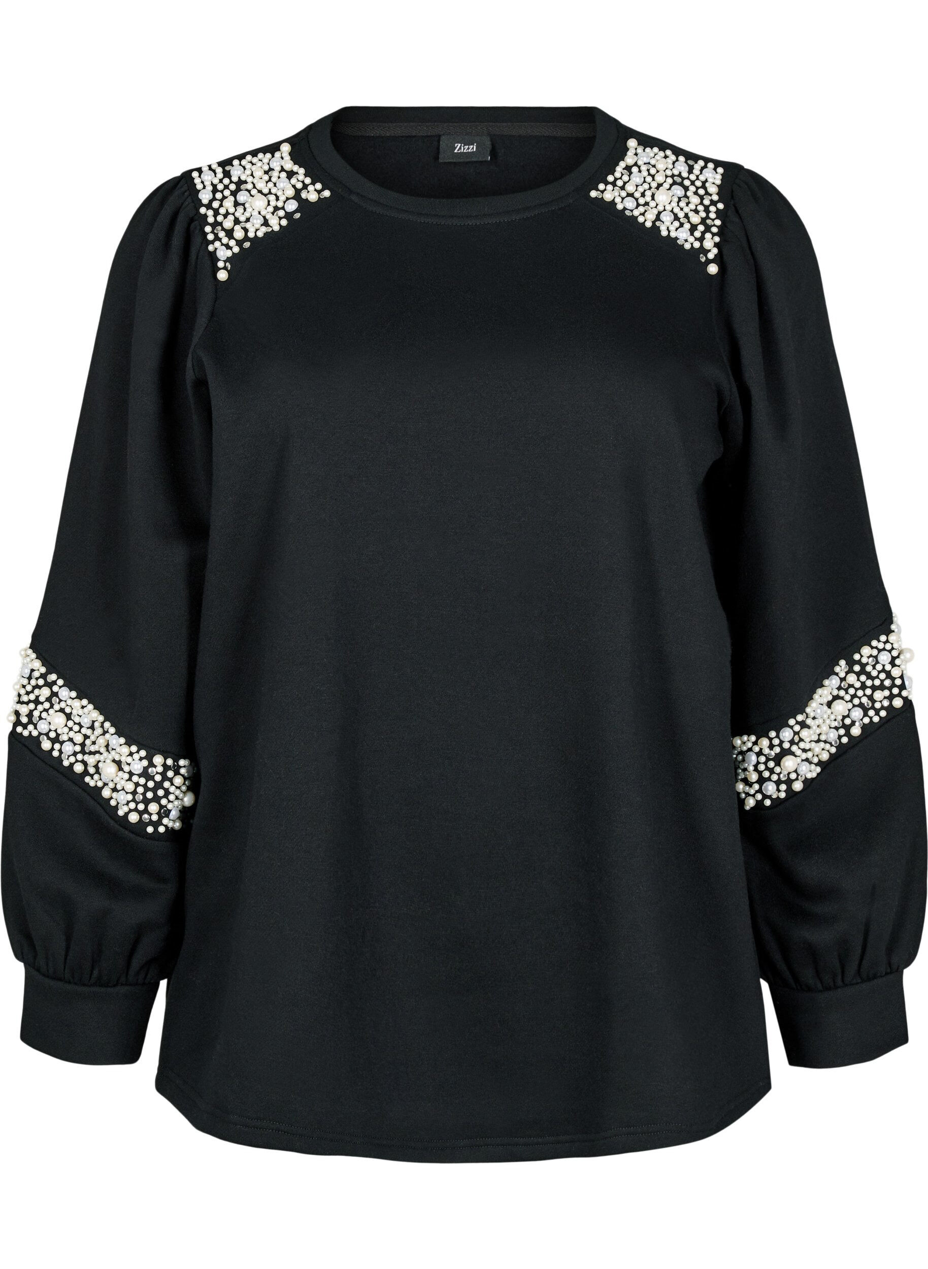 Zizzi Sweatshirt mit Perlendetails, Black, Packshot image number 0