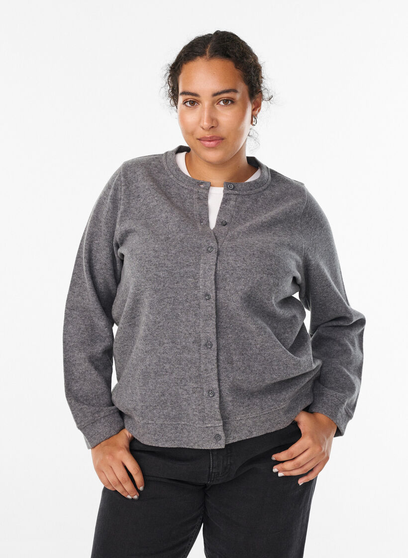 Cardigan aus Jersey mit Rundhalsausschnitt und Knöpfen, Grau, Model image number 0