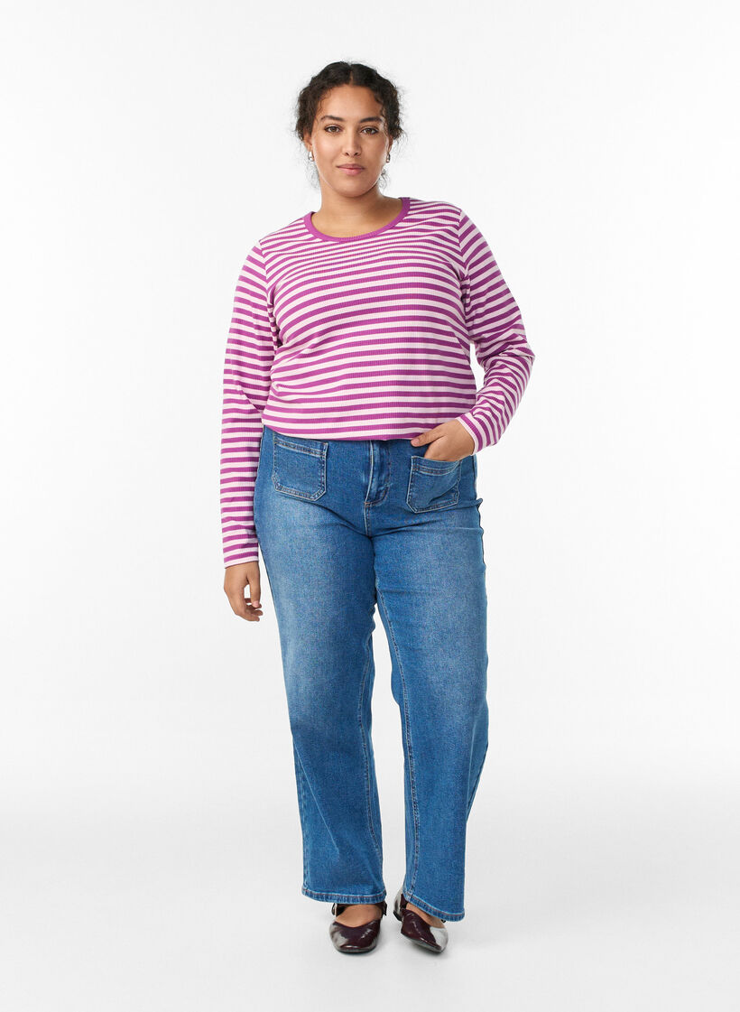 Gestreifte Bluse mit langen &Auml;rmeln, Lila, Model image number 1