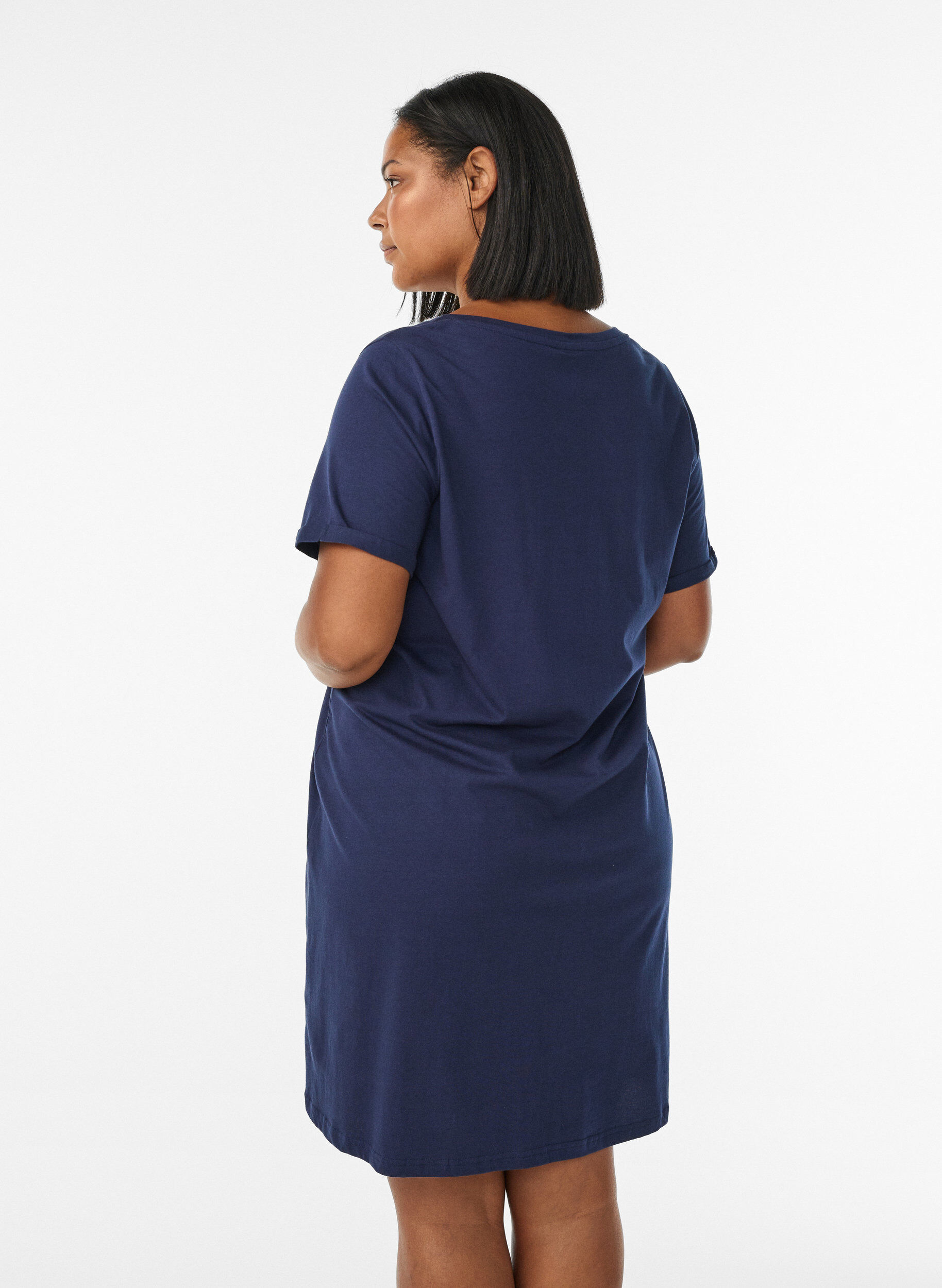 Zizzi Kurz&auml;rmeliges Nachthemd aus Bio-Baumwolle, Blau, Model image number 2