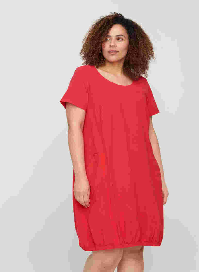 Kurzarm Kleid aus Baumwolle, Lipstick Red, Model image number 0