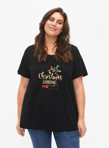 Weihnachts-T-Shirt mit Pailletten, Black W. Loading, Model image number 0