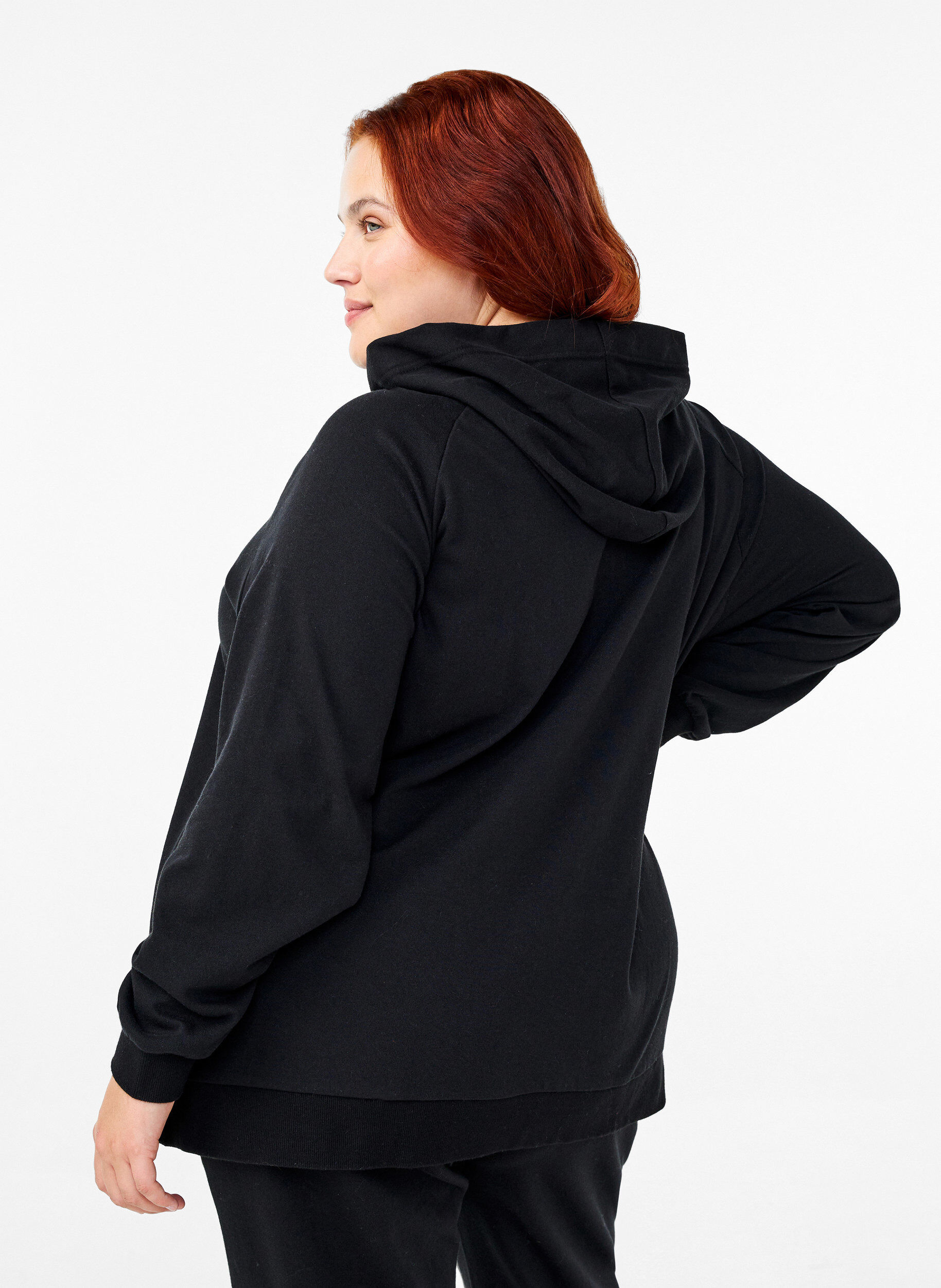 ZizziSweat-Cardigan mit Kapuze und Taschen, Schwarz, Model image number 2