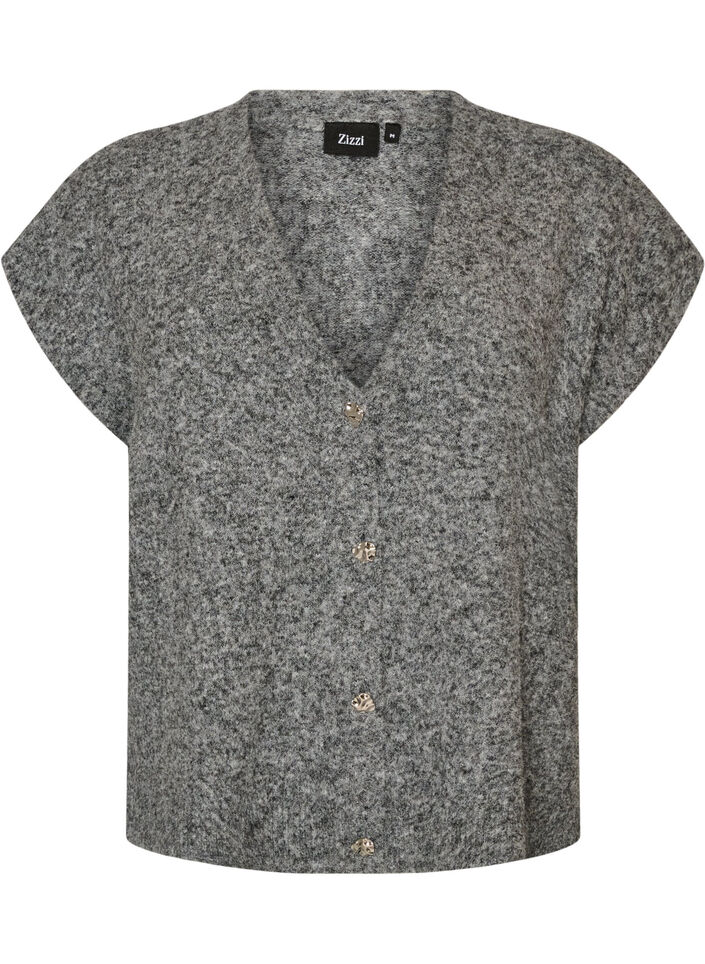 Strickweste mit V-Ausschnitt und Zierkn&ouml;pfen, Grau, Packshot image number 0
