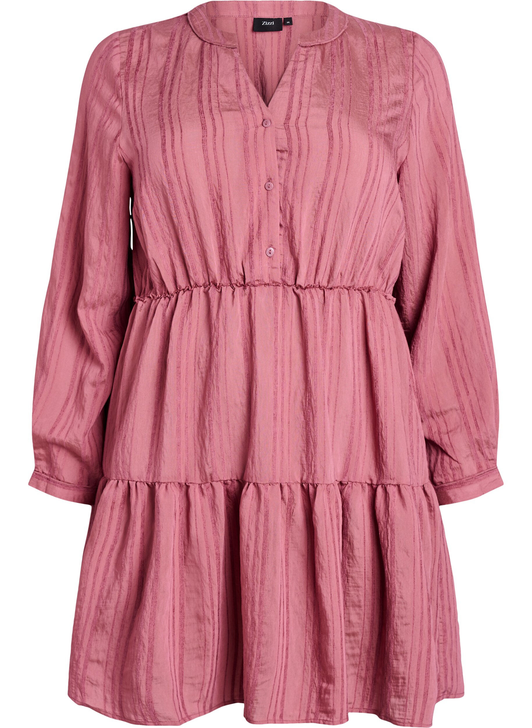 Kurzes Kleid mit gewebter Streifenstruktur und elastischer Taille