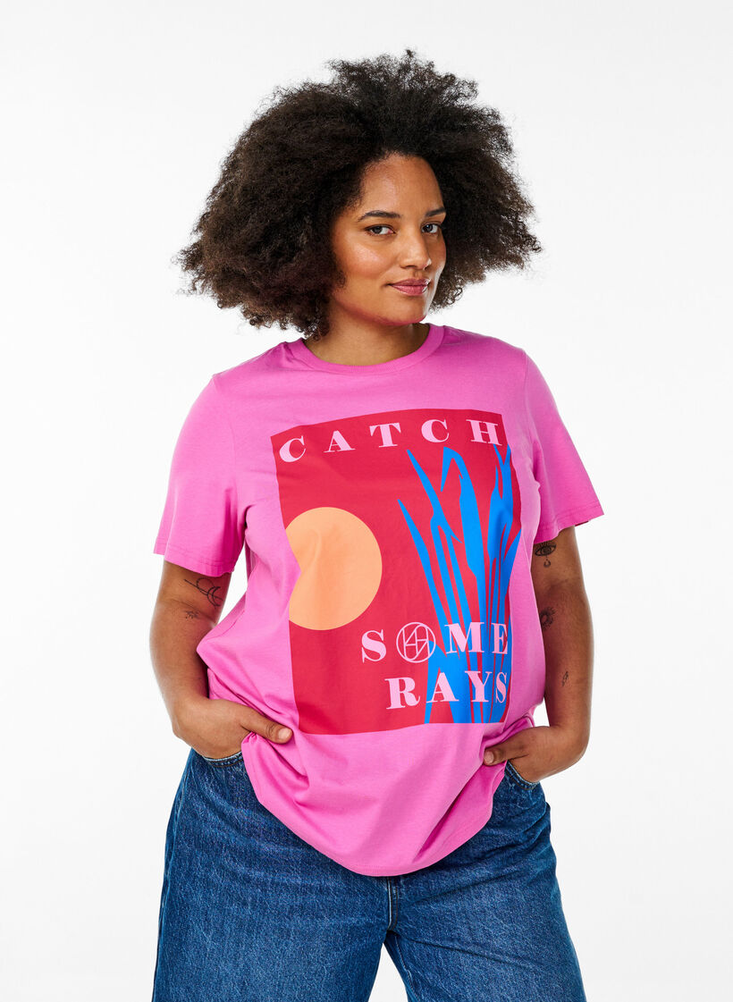 T-Shirt mit einem grafischen Sommermotiv, Pink, Model image number 0