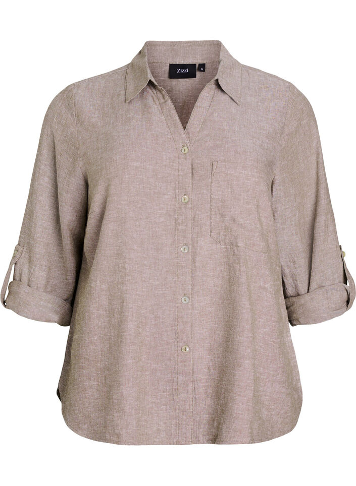 Bluse aus Leinen und Viskose mit 3/4-&Auml;rmeln, Braun, Packshot image number 0