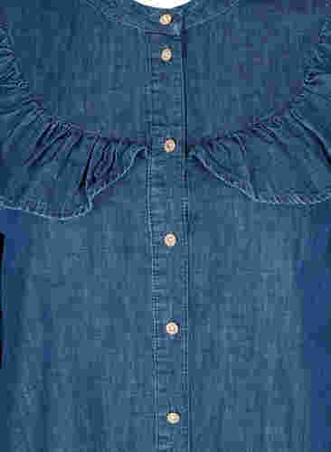 Denimkleid mit Similisteinen und Rüschen, Dark blue denim, Packshot image number 2
