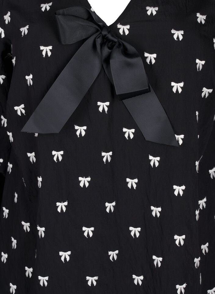 Bluse mit Schleifen und 3/4-Ärmeln, Black White Bow, Packshot image number 2