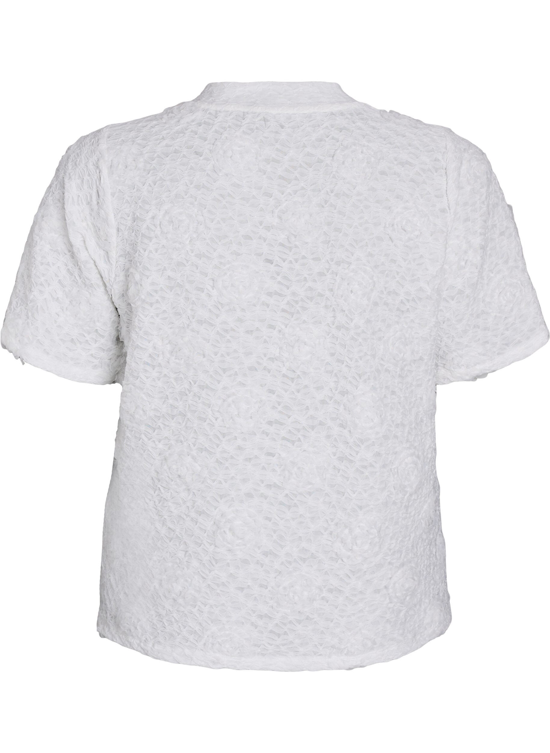 Zizzi Bluse mit 3D-Blumen und kurzen &Auml;rmeln, Wei&szlig;, Packshot image number 1