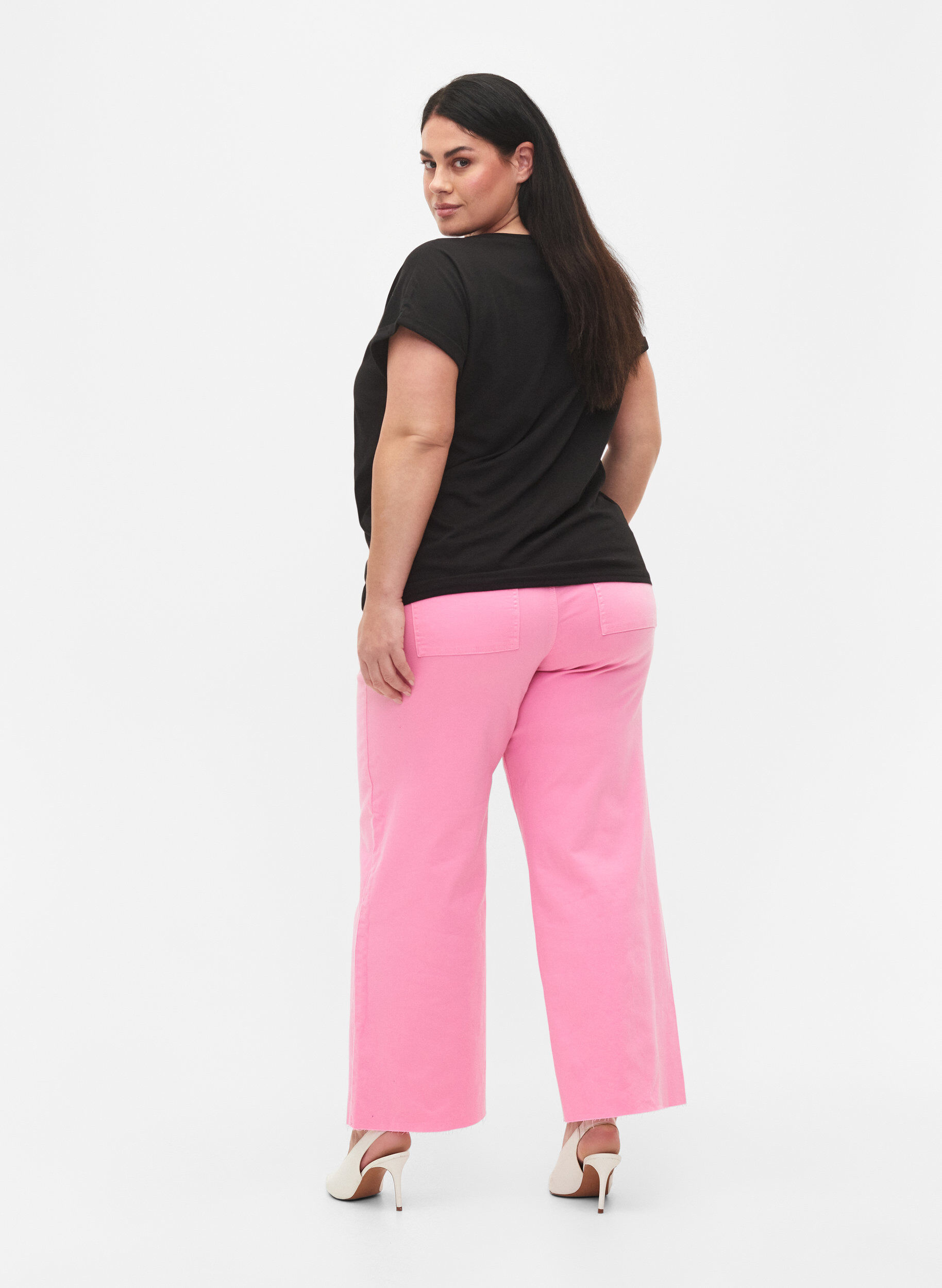 Zizzi Flared Jeans mit hoher Taille, Pink, Model image number 1