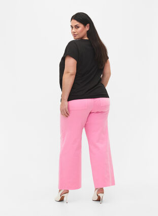Flared Jeans mit hoher Taille, Pink, Model image number 1