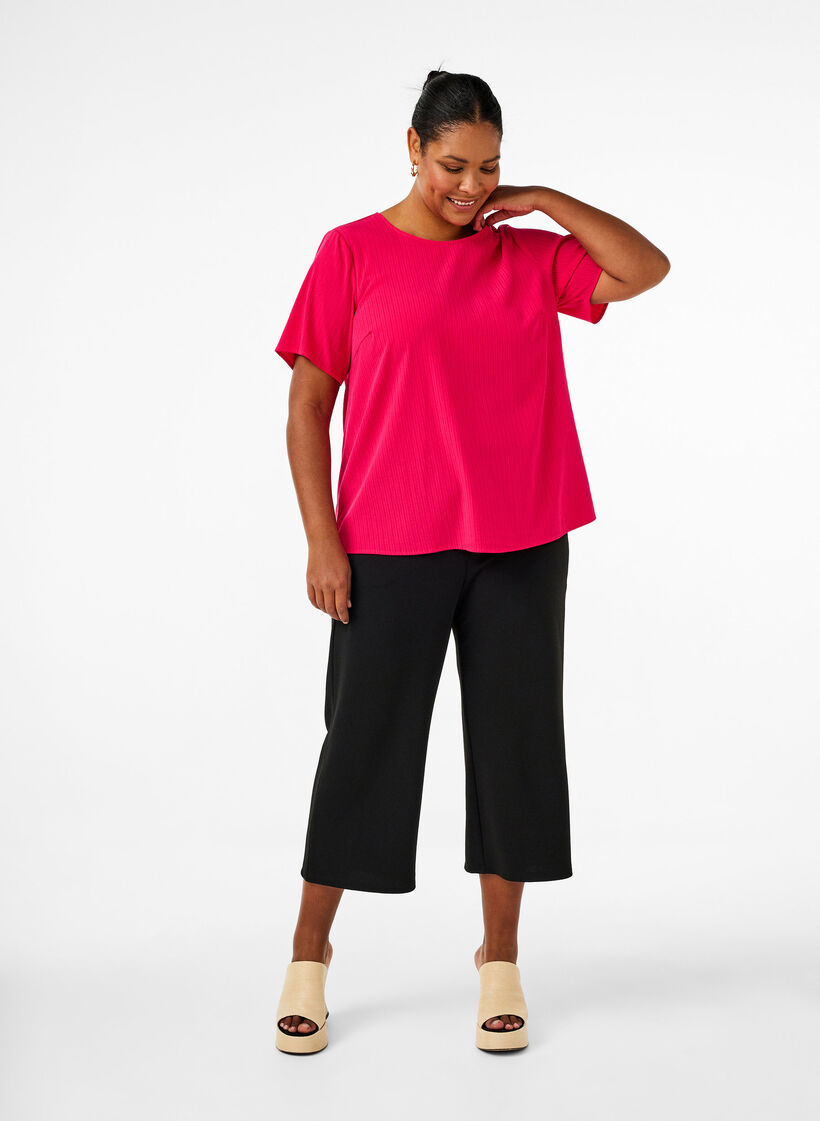 Kurzärmelige Bluse aus Viskose mit Schleifen, Bright Rose, Model image number 2