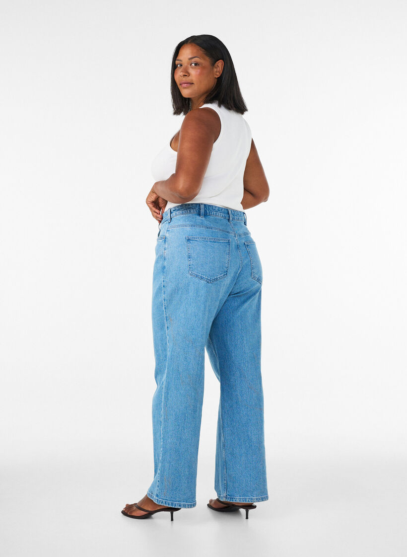 Wide-Leg-Jeans mit hoher Taille, Blau, Model