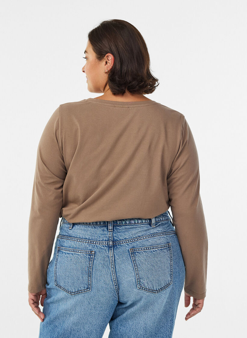 Basic Bluse aus Jersey mit langen &Auml;rmeln, Braun, Model image number 2