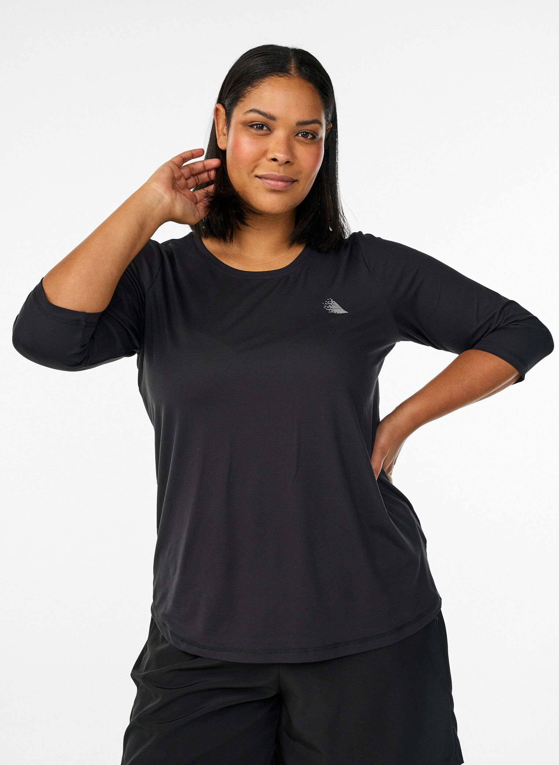 Trainingsshirt mit 3/4-&Auml;rmeln, Schwarz, Model