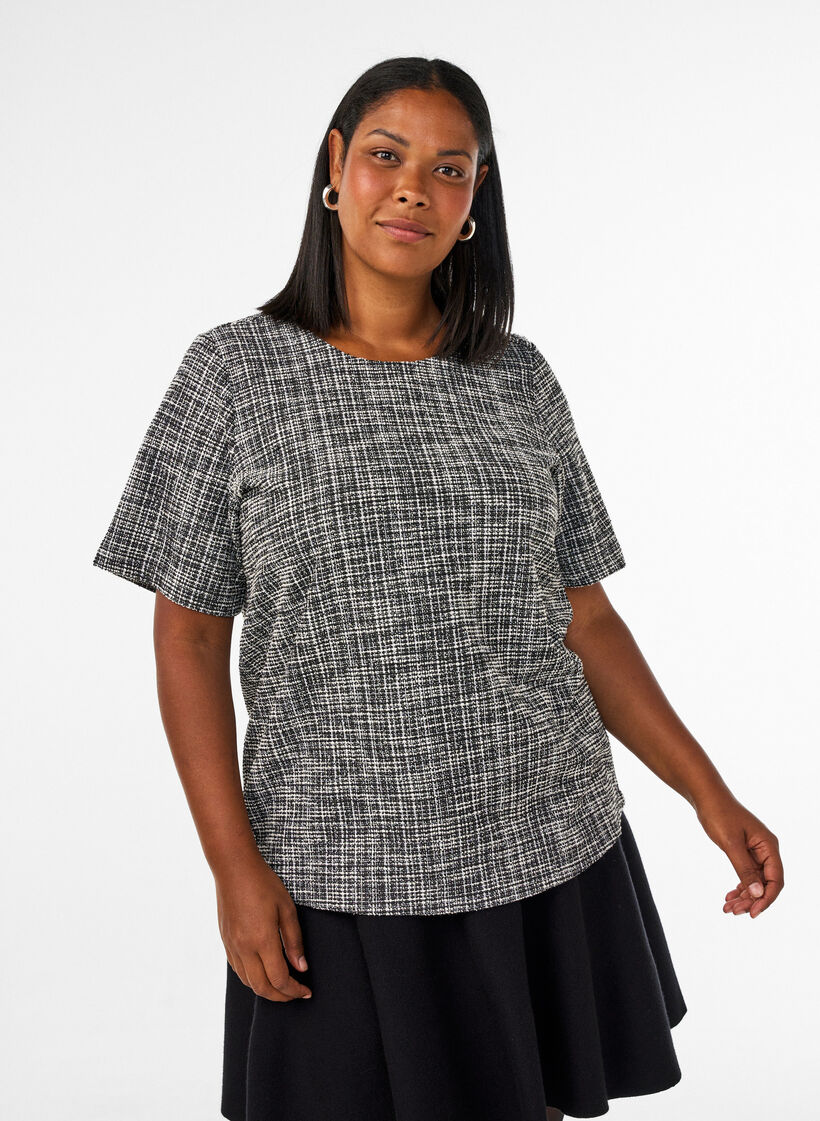 Bluse aus Webstoff mit Knopfdetail, Vanille, Model image number 0