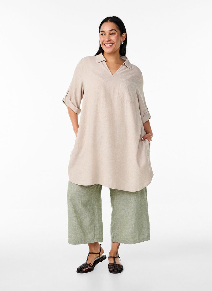 Tunika aus Leinen und Viskose mit A-Linie, Beige, Model image number 1