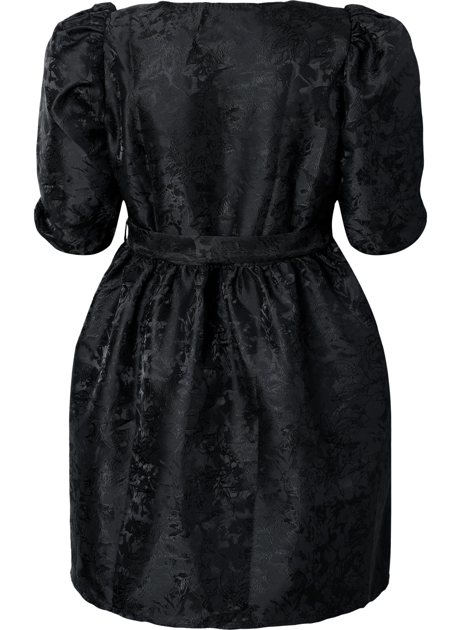 Zizzi Kurzes Wrap-Kleid mit 3/4-&Auml;rmeln, Black, Packshot image number 1