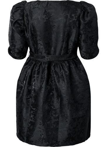 Kurzes Wrap-Kleid mit 3/4-Ärmeln, Black, Packshot image number 1