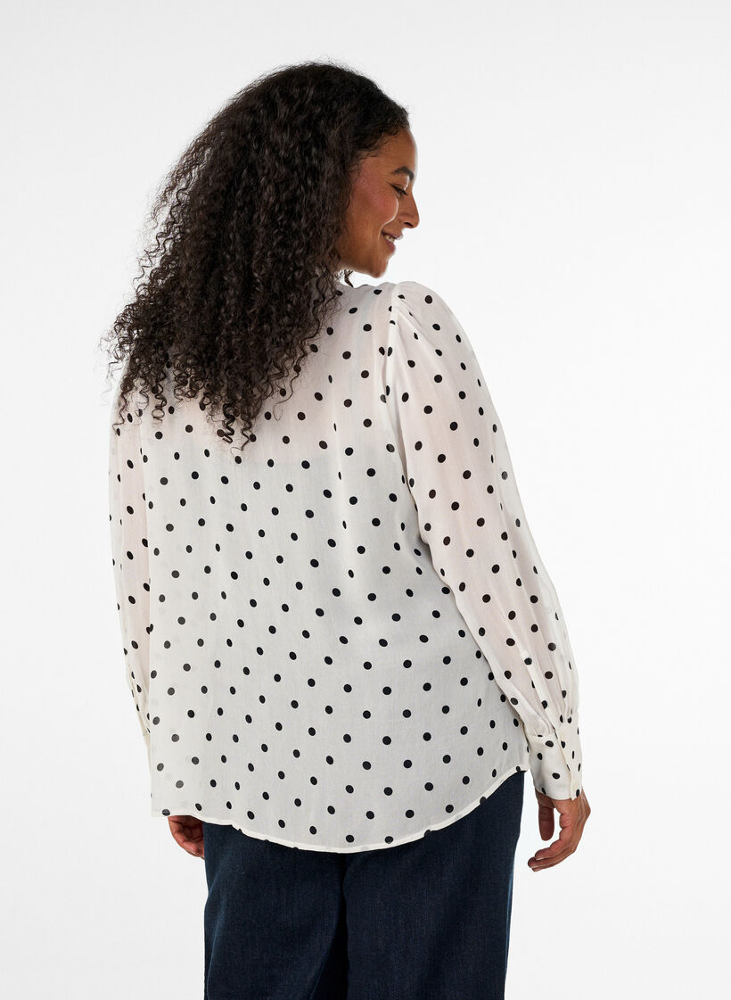 Bluse aus Viskose mit R&uuml;schenkragen, Wei&szlig;, Model image number 2