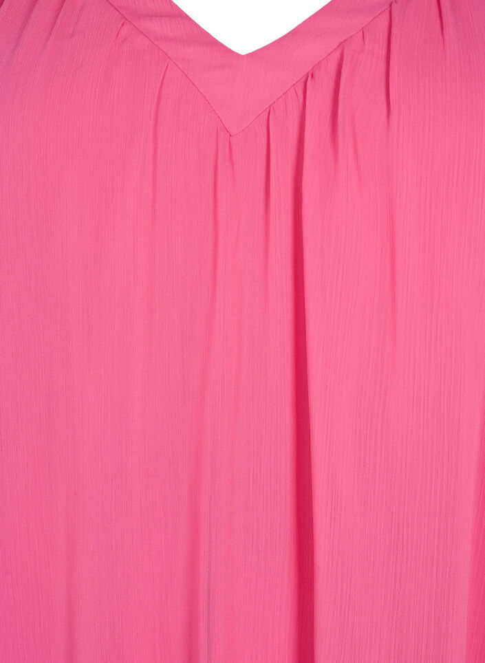 Einfarbige Bluse mit Fledermausärmeln und V-Ausschnitt, Shocking Pink, Packshot image number 2
