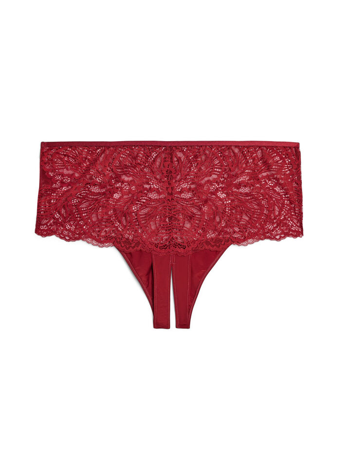 Schrittfreier Hipster-String mit Spitze und hoher Taille, Rot, Packshot image number 1