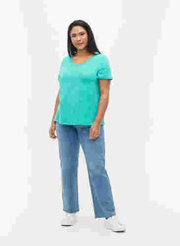 Einfarbiges basic T-Shirt aus Baumwolle, Aqua Green, Model image number 2