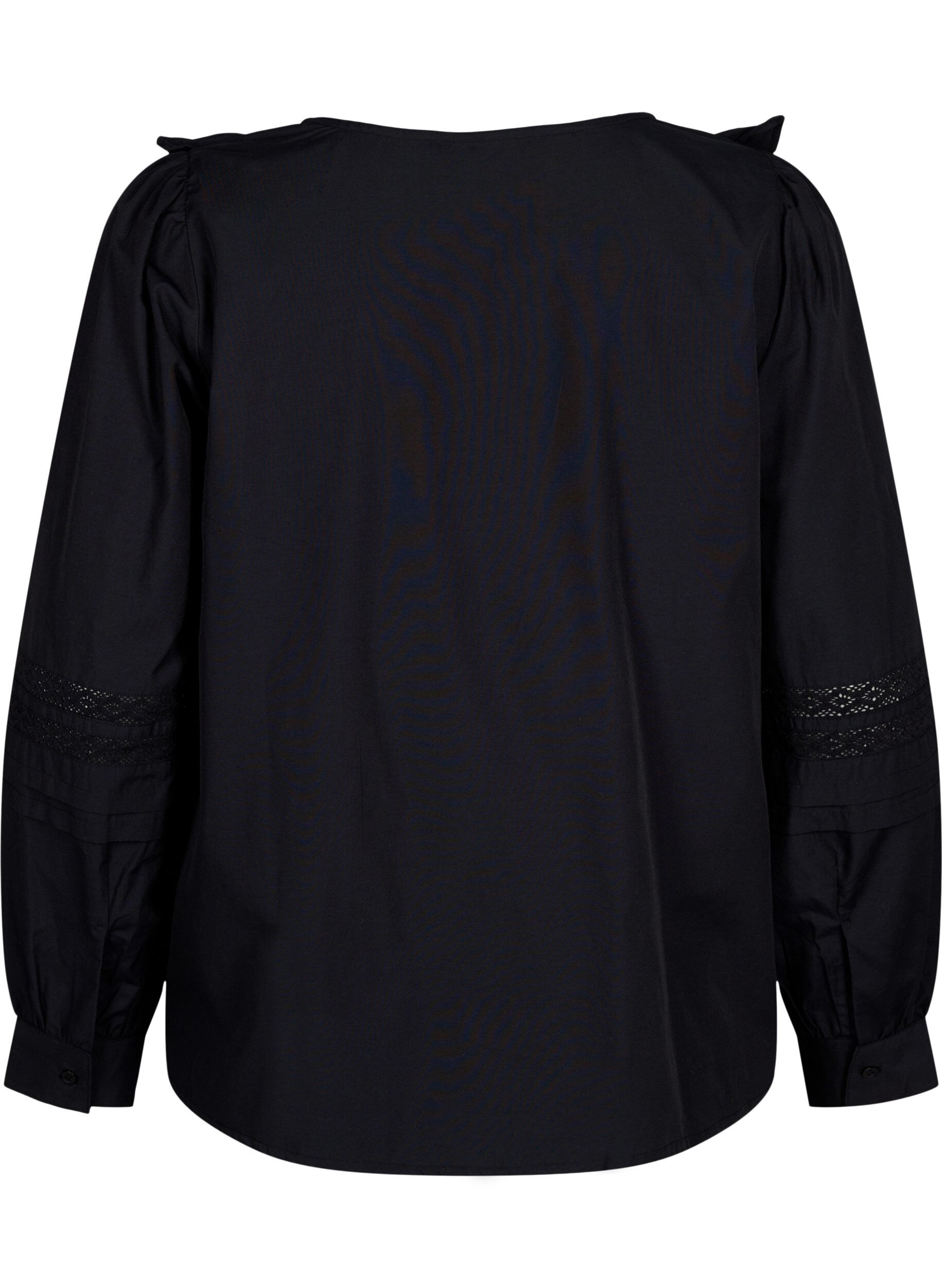 Zizzi Bluse mit Ruffles und Lace Trim, Schwarz, Packshot image number 1