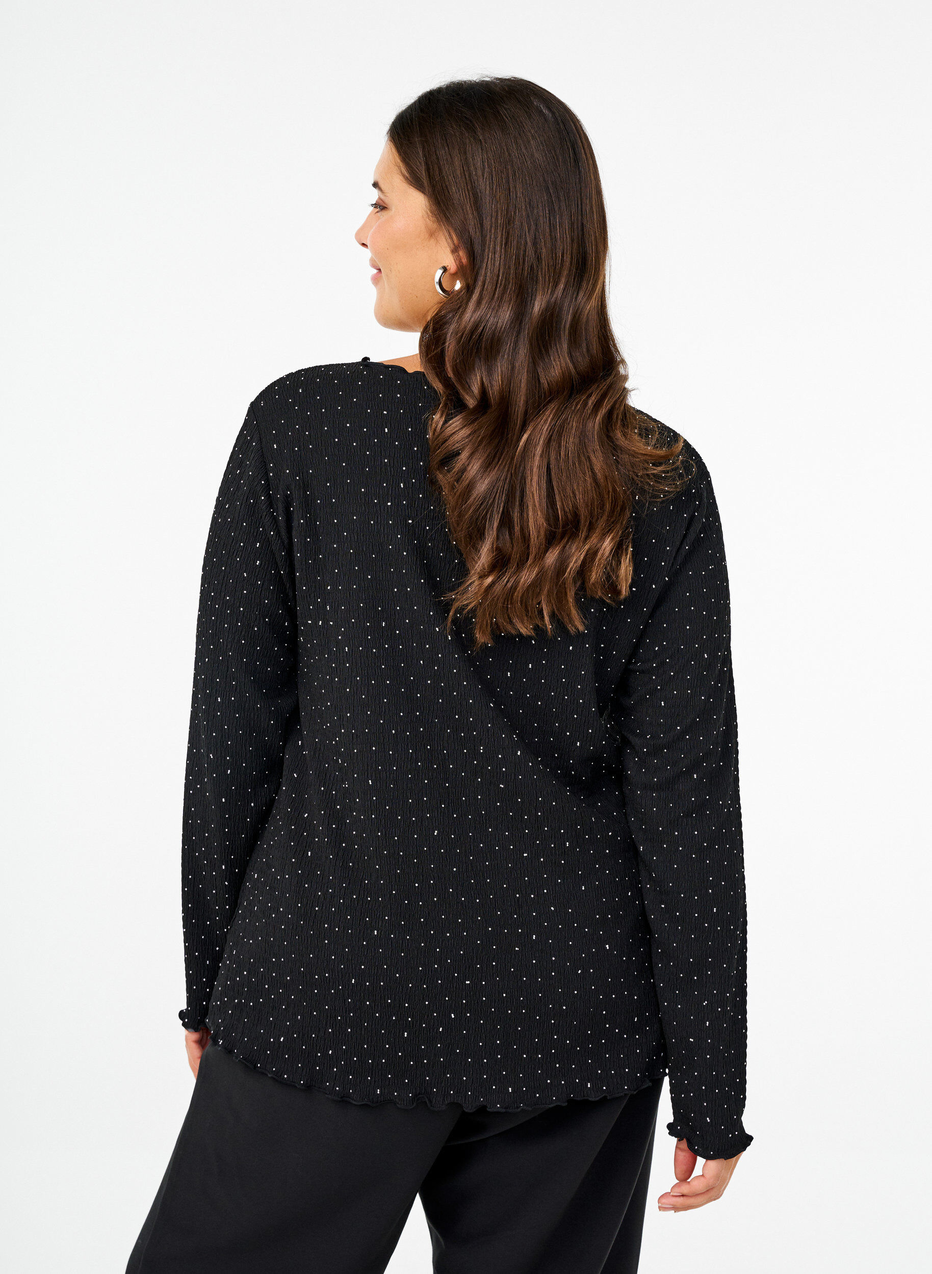 Zizzi Lang&auml;rmelige Bluse mit Strasssteinen, Schwarz, Model image number 2