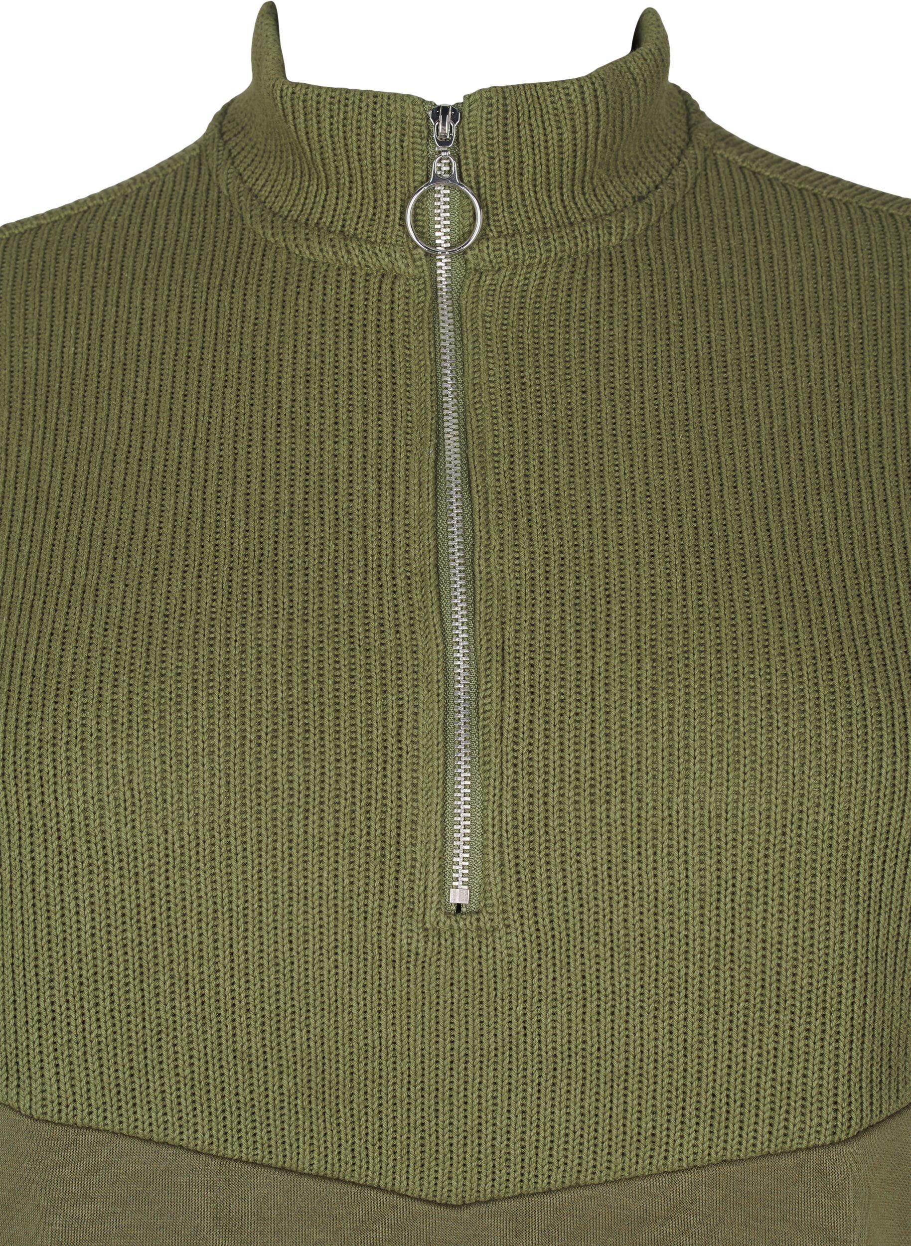 Zizzi Sweatshirt aus Strickmaterial, mit Rei&szlig;verschluss, Winter Moss, Packshot image number 2