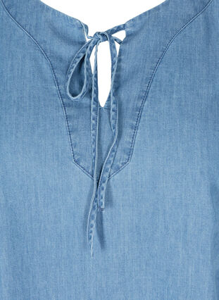 Kurzarm Denim Bluse aus Baumwolle, Medium Blue Denim, Packshot image number 2