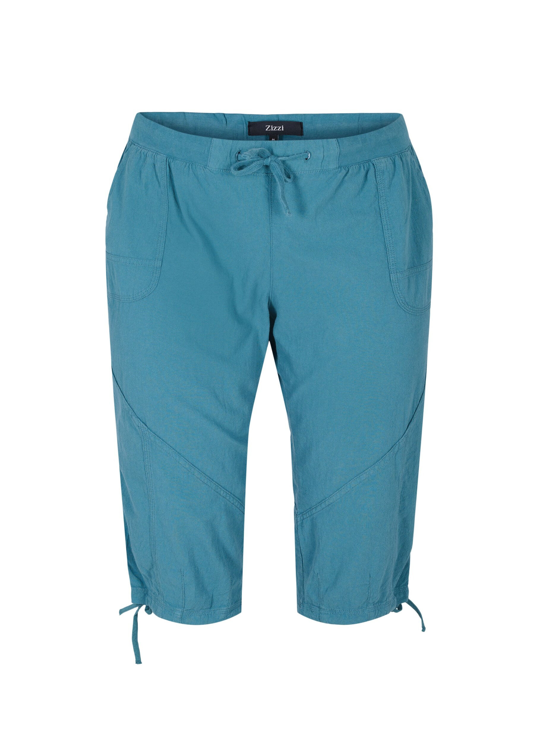 Zizzi Lockere Caprihose aus Baumwolle, Petrol, Packshot image number 0
