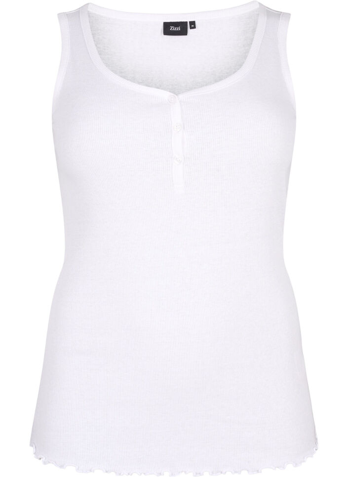 Geripptes Tanktop mit Knöpfen, Bright White, Packshot image number 0