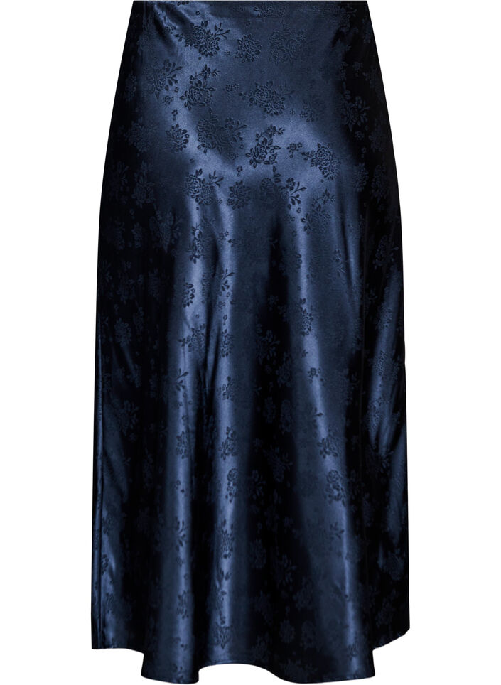 Rock aus Satin mit Ton-in-Ton-Blumenmuster, Blau, Packshot image number 1