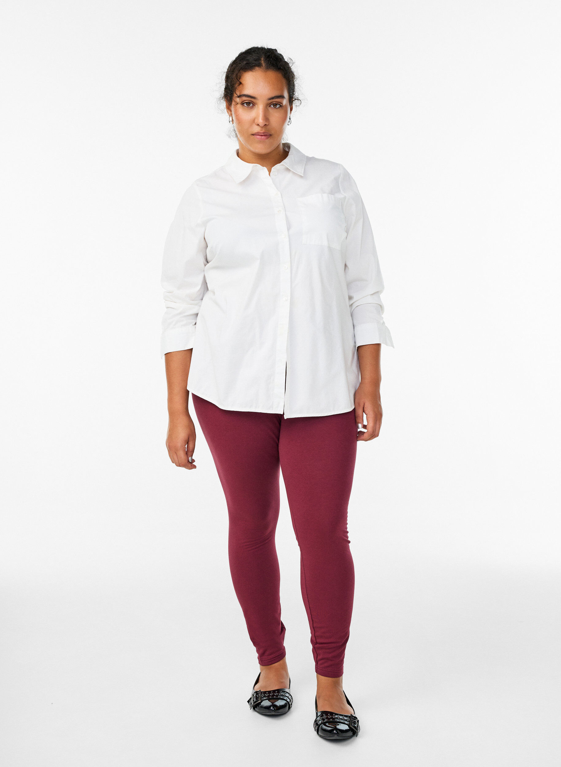 Zizzi Gef&uuml;tterte Baumwollleggings, Dunkles Bordeaux, Model image number 1