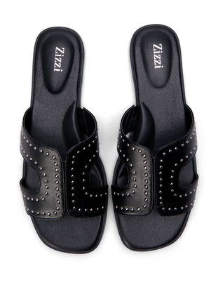 Flache Slip-on-Sandalen mit breiter Passform und Nieten, Black, Packshot image number 2