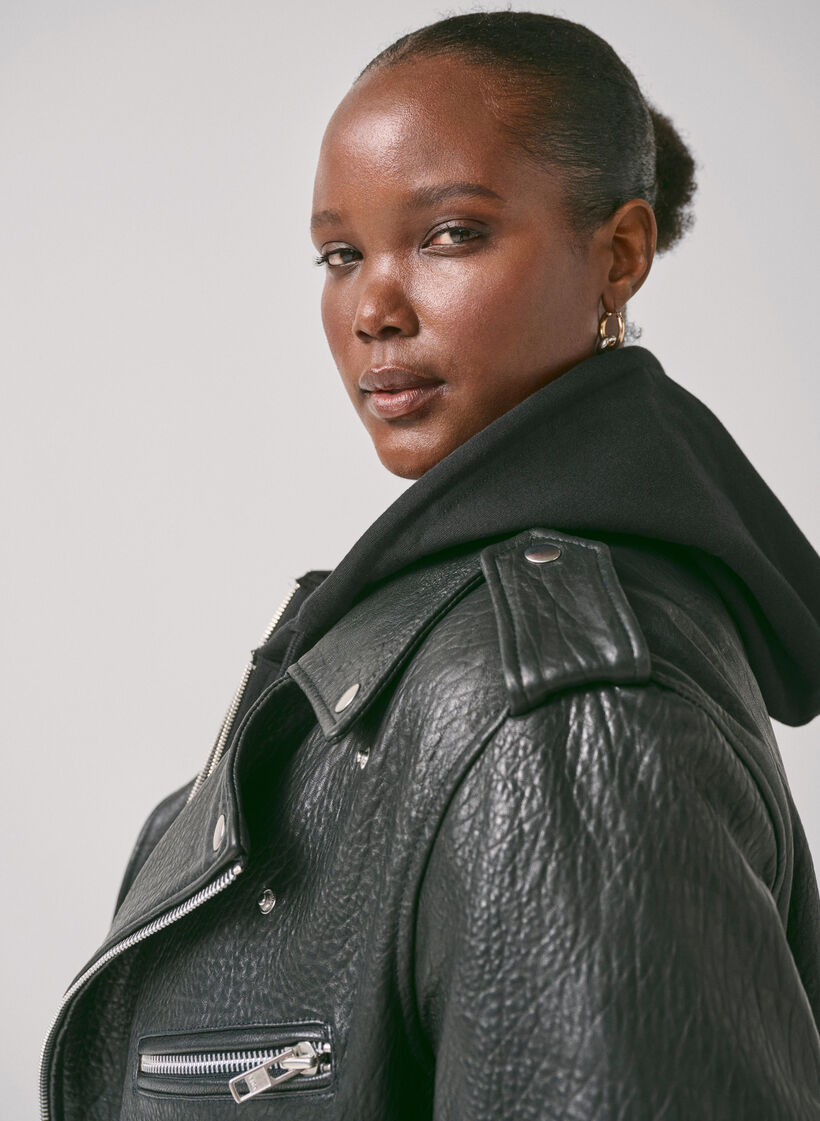 Bikerjacke aus Leder mit Taschen, Black, Image image number 0