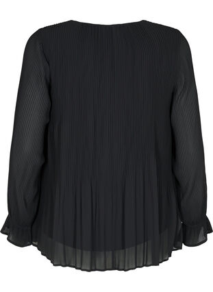 Plissee Bluse mit V-Ausschnitt, Black, Packshot image number 1