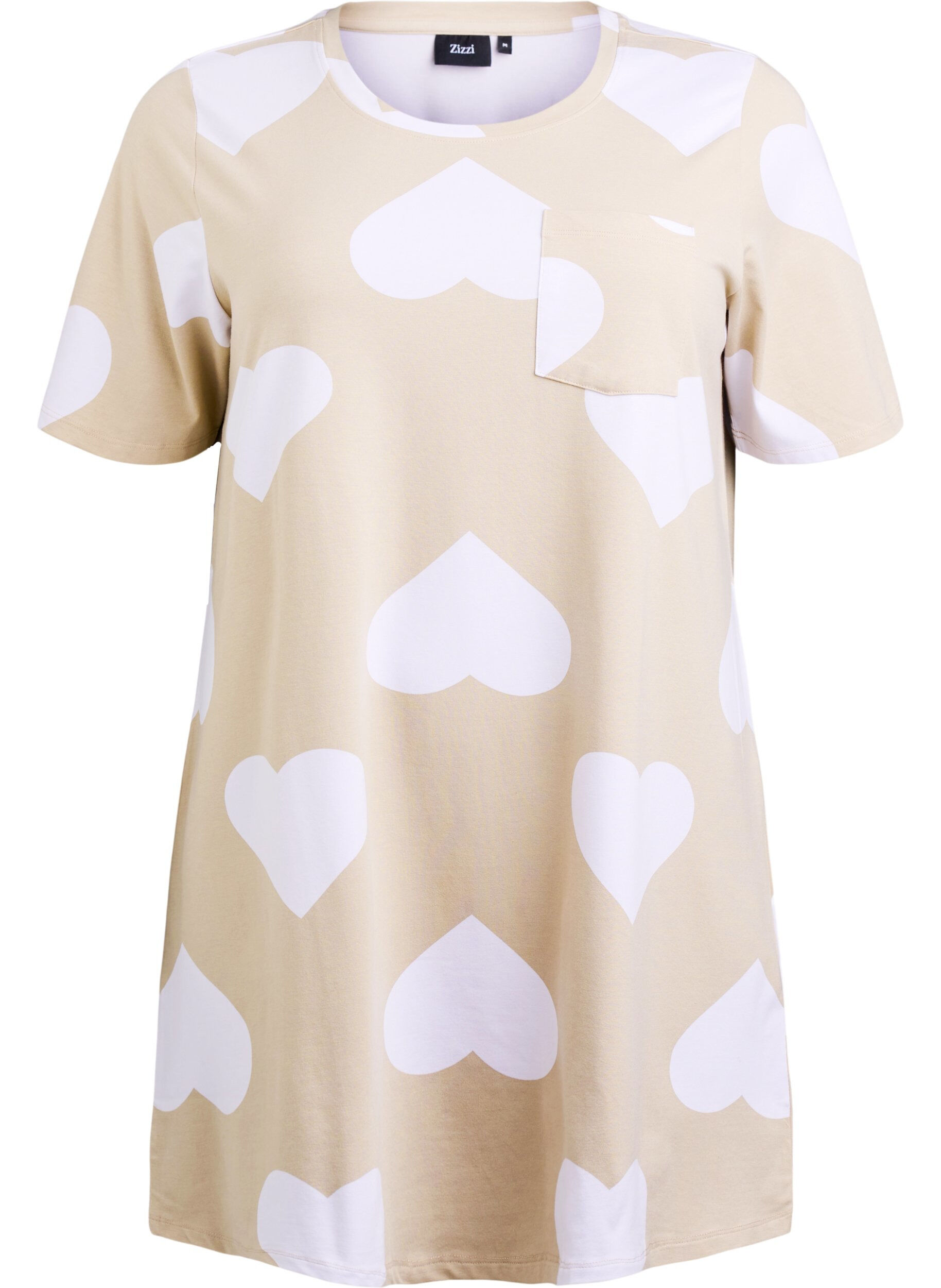 Zizzi Langes Nachtshirt aus Modal-Mischung mit Herzen, Beige, Packshot image number 0